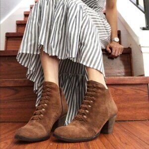 Free People Loveland Ankle Boot in Brown Suede Snake Embossed Boho Size 39 US 9